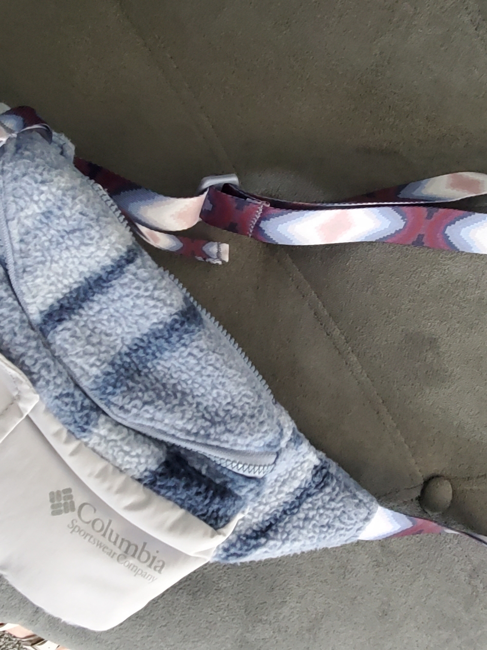 Columbia Light Blue and White Sherpa Crossbody with Patterned Strap